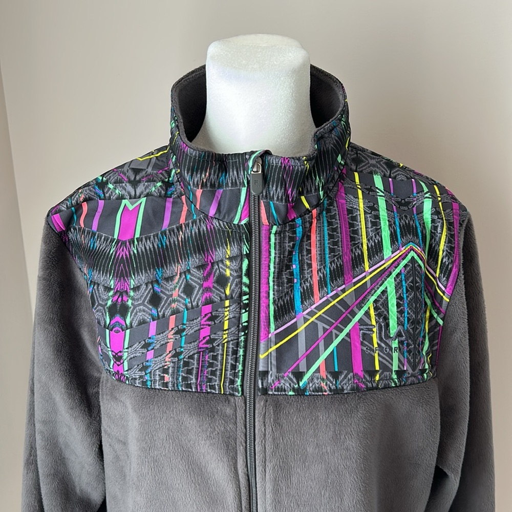 FILA SPORT Gray Fleece Zip Up Track Jacket Multicolored Retro 80s inspired Large - Picture 3 of 10